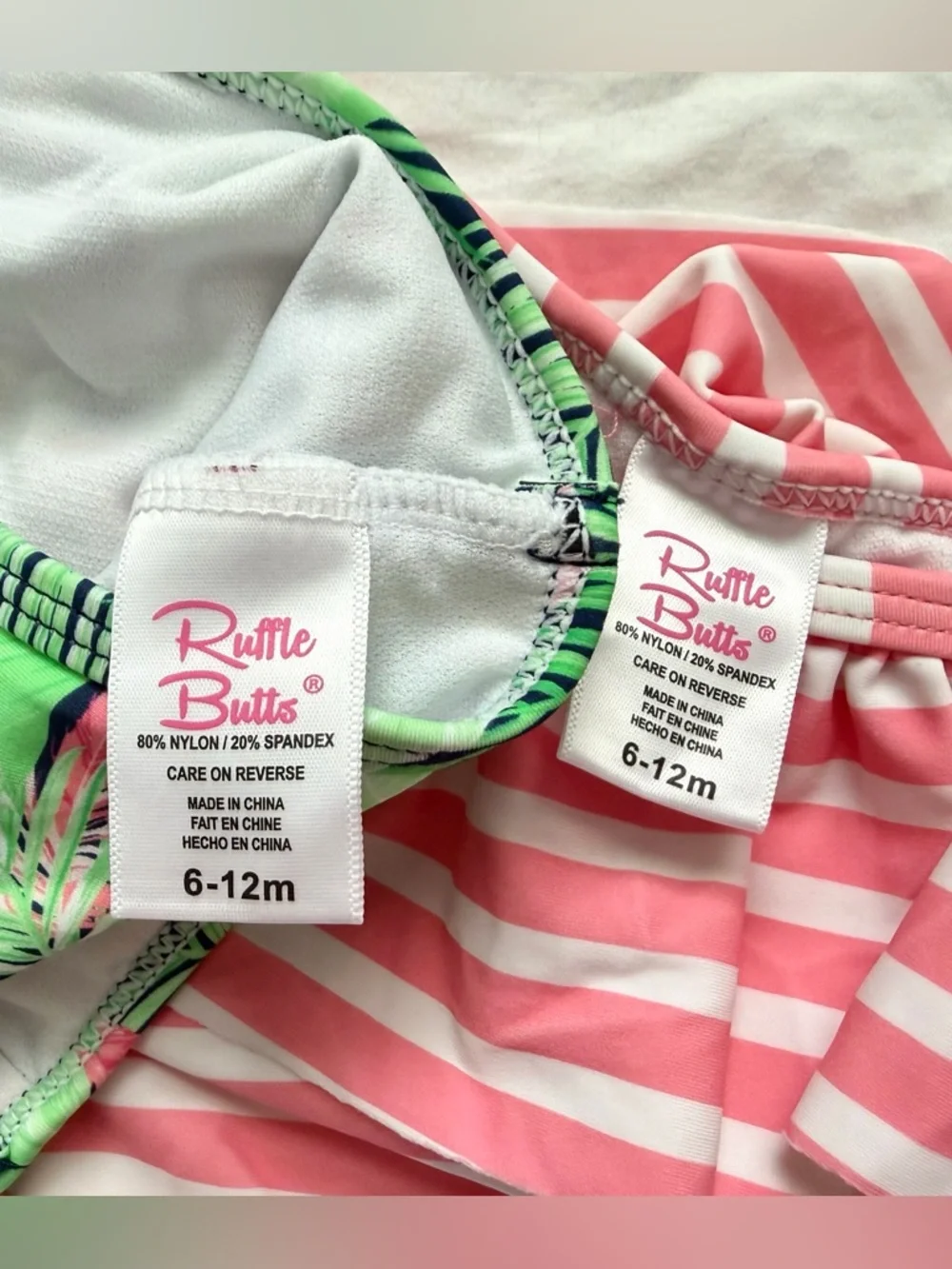 Ruffle Butts Pink Striped One-Shoulder Ruffle Bikini with Flamingo Print Bottoms